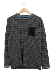 Vorschaubild 1 von Herren Pullover Langarm Meliert Grau Brusttasche Gr. L