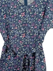 Vorschaubild 2 von Damen Hemdblusenkleid Blumenmuster Leinen Midikleid Blau Gr. 40