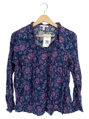 Vorschaubild 1 von Damen Bluse Gr. 40/L Blau Floral Langarm Viskose Feminin