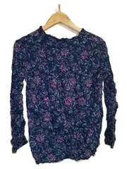 Vorschaubild 2 von Damen Bluse Gr. 40/L Blau Floral Langarm Viskose Feminin