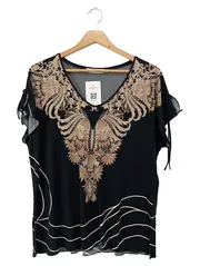 Vorschaubild 1 von Damen T-Shirt Gr. 38/M Schwarz Bohemian Vintage Florales Muster