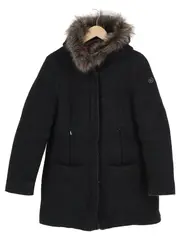 Vorschaubild 1 von Damen Wollmantel Gr. 36/S Grau Klassisch mit Kapuze Fellbesatz