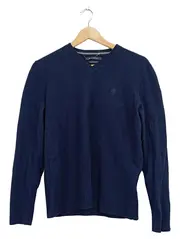 Vorschaubild 1 von Herren Pullover V-Ausschnitt Merino Wolle Blau Gr. L