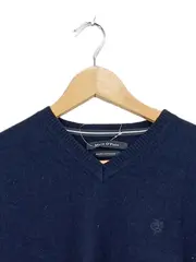 Vorschaubild 3 von Herren Pullover V-Ausschnitt Merino Wolle Blau Gr. L