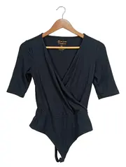 Vorschaubild 1 von Damen Wickel-Body Gr. 34/XS Schwarz Rippstrick Feminin