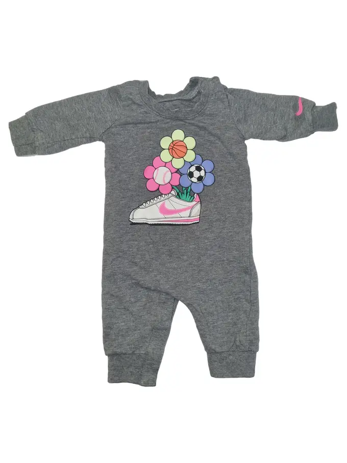 NIKE Baby Strampler Logo Print Grau 56/62 Baumwolle Polyester