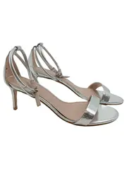 Vorschaubild 1 von Damen Sandaletten Silber Metallic High Heel Riemchen Größe 40