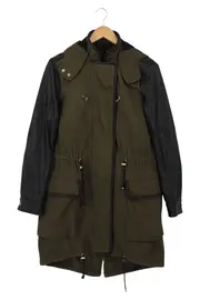 Vorschaubild 1 von Damen Parka Oliv Gr. 34/XS Modern mit Lederärmeln Kapuze Reißverschluss