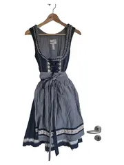 Vorschaubild 1 von Dirndl Trachtenkleid Damen Blau Kariert Gr. 36 Midikleid Baumwolle