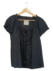 Vorschaubild 1 von Damen Bluse Gr. 34/XS Schwarz Leinen Baumwolle Rüschen