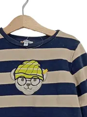 Vorschaubild 3 von Langarmshirt Junge Gr. 128 Blau gestreift mit Bär Applikation Casual