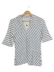 Vorschaubild 1 von Damen Bluse Gr. 40 Weiß Blau Gestreift Viskose Kurzarm