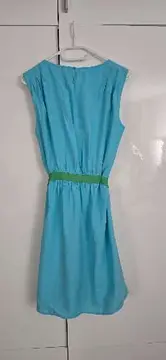 Vorschaubild 2 von Sommerkleid Damen Gr. M 38 Türkis V-Ausschnitt Gürtel Ärmellos