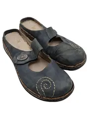 Vorschaubild 1 von Damen Clogs Pantoletten Gr. 39 Blau Leder Klettverschluss Komfort