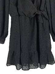 Vorschaubild 4 von Damen Kleid Schwarz Gr. S/36 Wickeloptik Rüschen Langarm Festlich