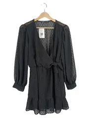 Vorschaubild 1 von Damen Kleid Schwarz Gr. S/36 Wickeloptik Rüschen Langarm Festlich