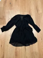 Vorschaubild 5 von Damen Kleid Schwarz Gr. S/36 Wickeloptik Rüschen Langarm Festlich