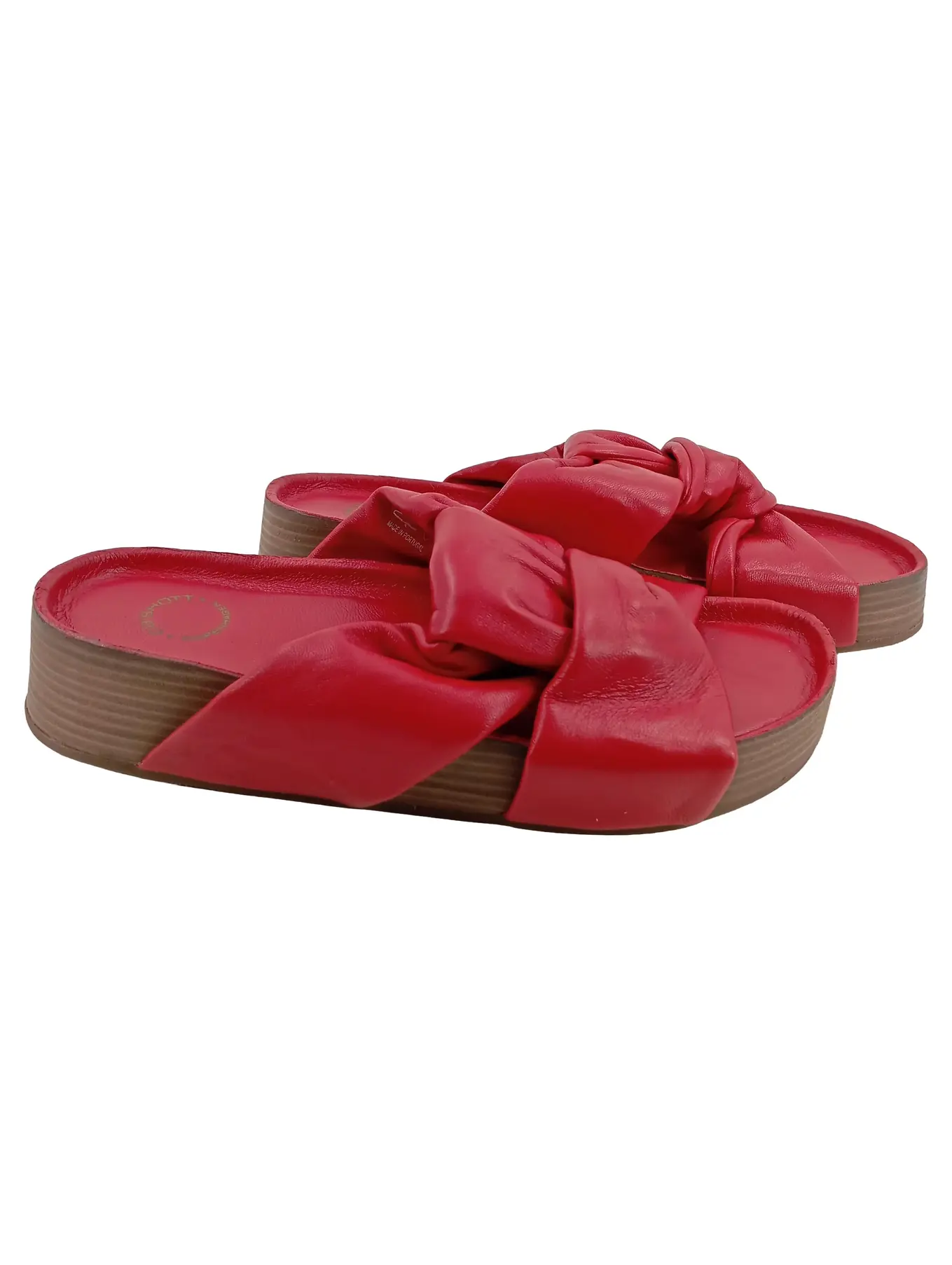 CASHOTT Knoten-Design Pantoletten Damen Rot Gr. 40 Leder Freizeit