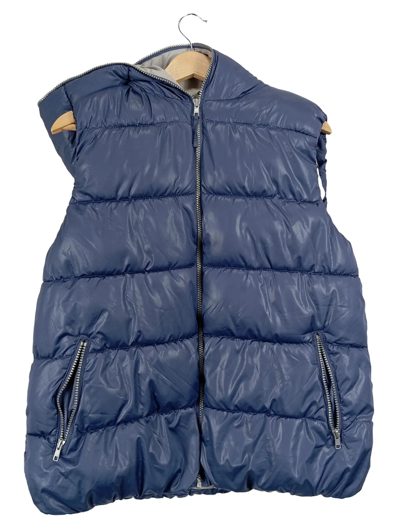 FASHION UP Damen Steppweste Blau Gr. 40/L Casual Daunenweste mit Kapuze