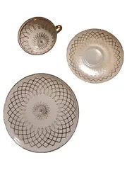 Vorschaubild 1 von Kaffeeservice 3tlg Tasse Untertasse Kuchenteller Vintage Beige