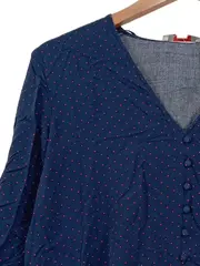 Vorschaubild 4 von Damen Bluse Gr. 38 Blau gepunktet Casual V-Ausschnitt 3/4-Arm