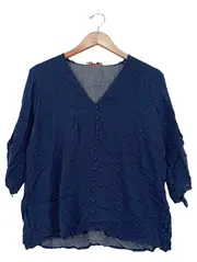 Vorschaubild 1 von Damen Bluse Gr. 38 Blau gepunktet Casual V-Ausschnitt 3/4-Arm