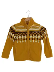 Vorschaubild 1 von Kinder Fleecejacke Gr. 116 Norwegermuster Gelb Reißverschluss