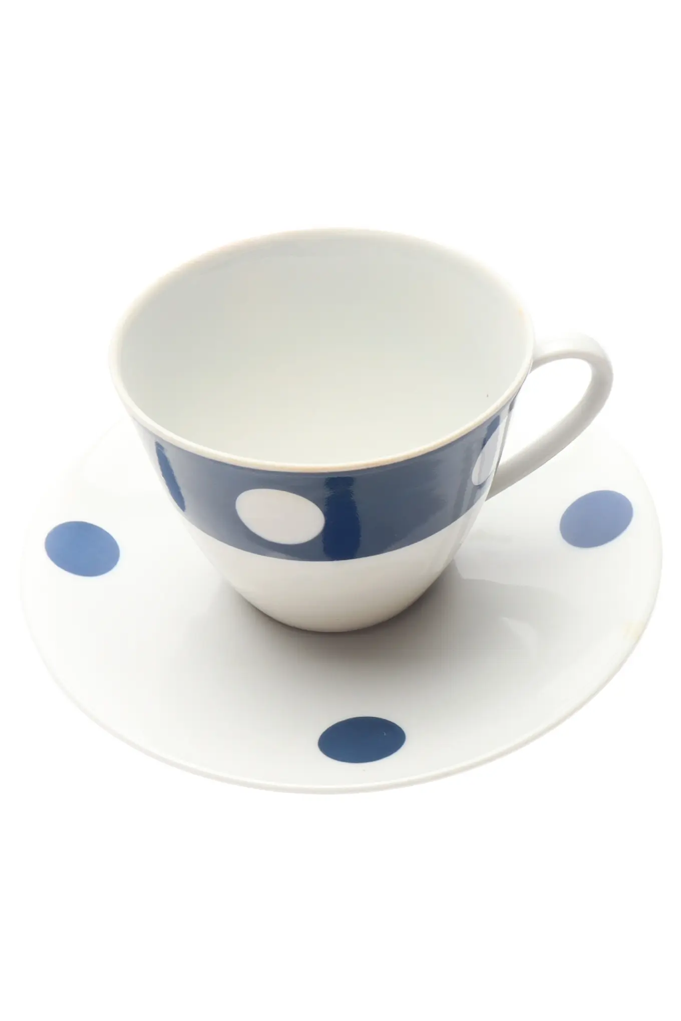 SELTMANN WEIDEN Tasse Unterteller Retro Punkte Weiß Blau Porzellan