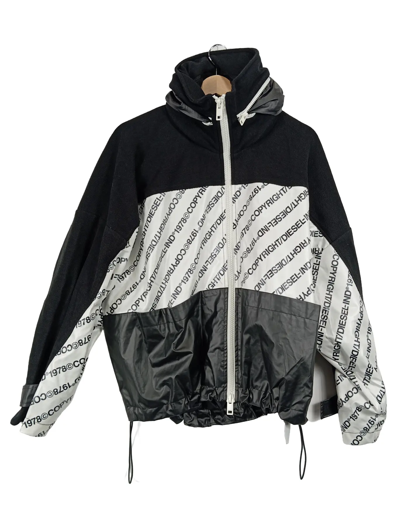 DIESEL Damen Bomberjacke 36/S Schwarz Weiß Streetwear Kapuze