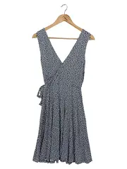 Vorschaubild 2 von Damen Wickelkleid Gr. 36/S Blau Floral Muster Midikleid Freizeitkleid