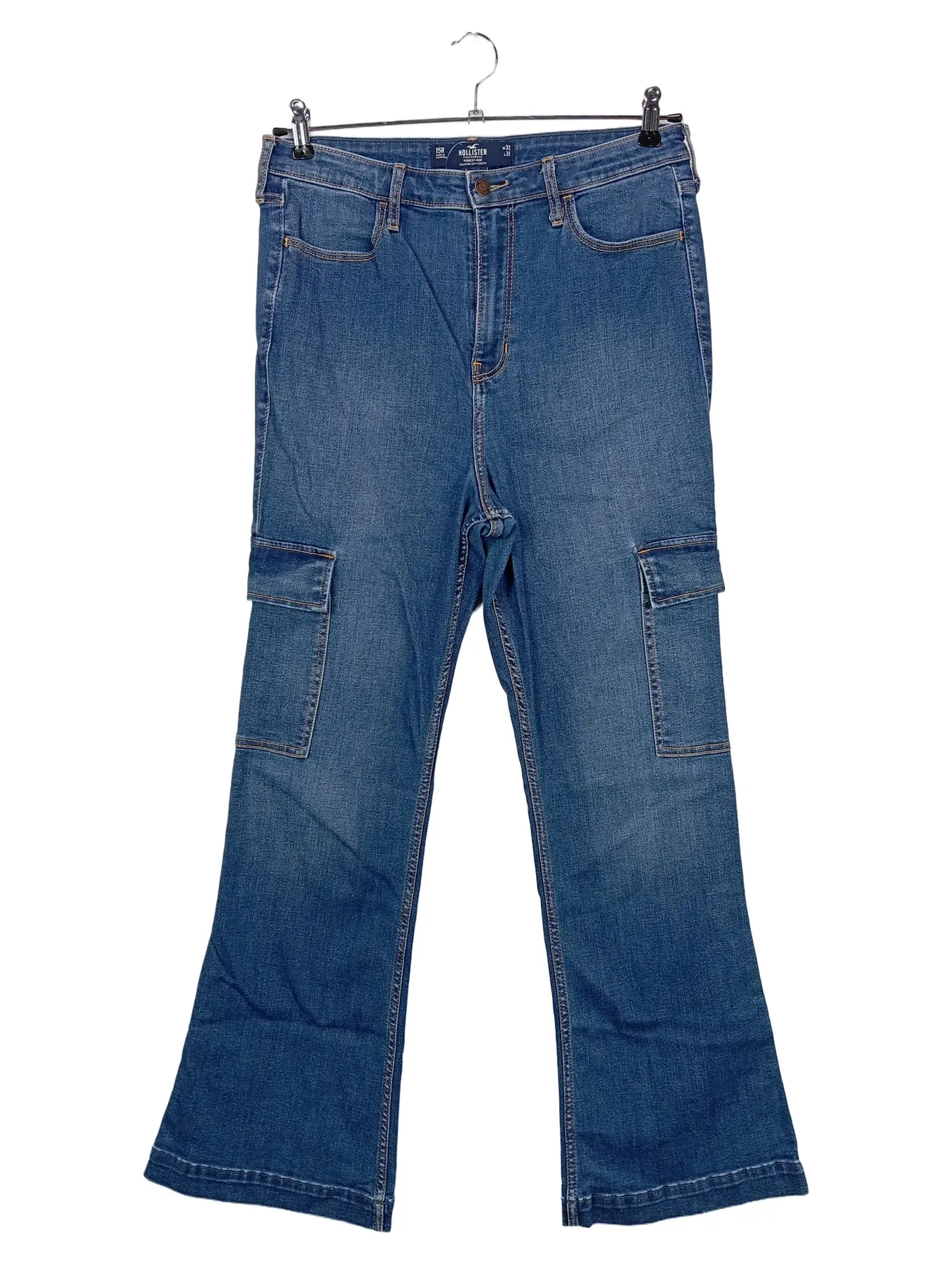 HOLLISTER Damen Cargohose W32/40/L Blau Casual Highest-Rise Jeans