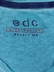 Vorschaubild 3 von edc Herren T-Shirt Casual Türkis Gr. M Meliert Logo Kurzarm