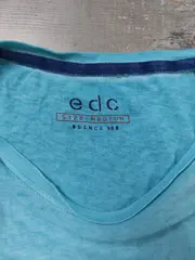 Vorschaubild 2 von edc Herren T-Shirt Casual Türkis Gr. M Meliert Logo Kurzarm