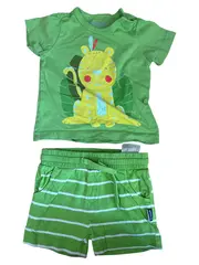 Vorschaubild 1 von Baby Set Shirt Shorts Gr. 68/74 Grün Tiermotiv Streifen Baumwolle