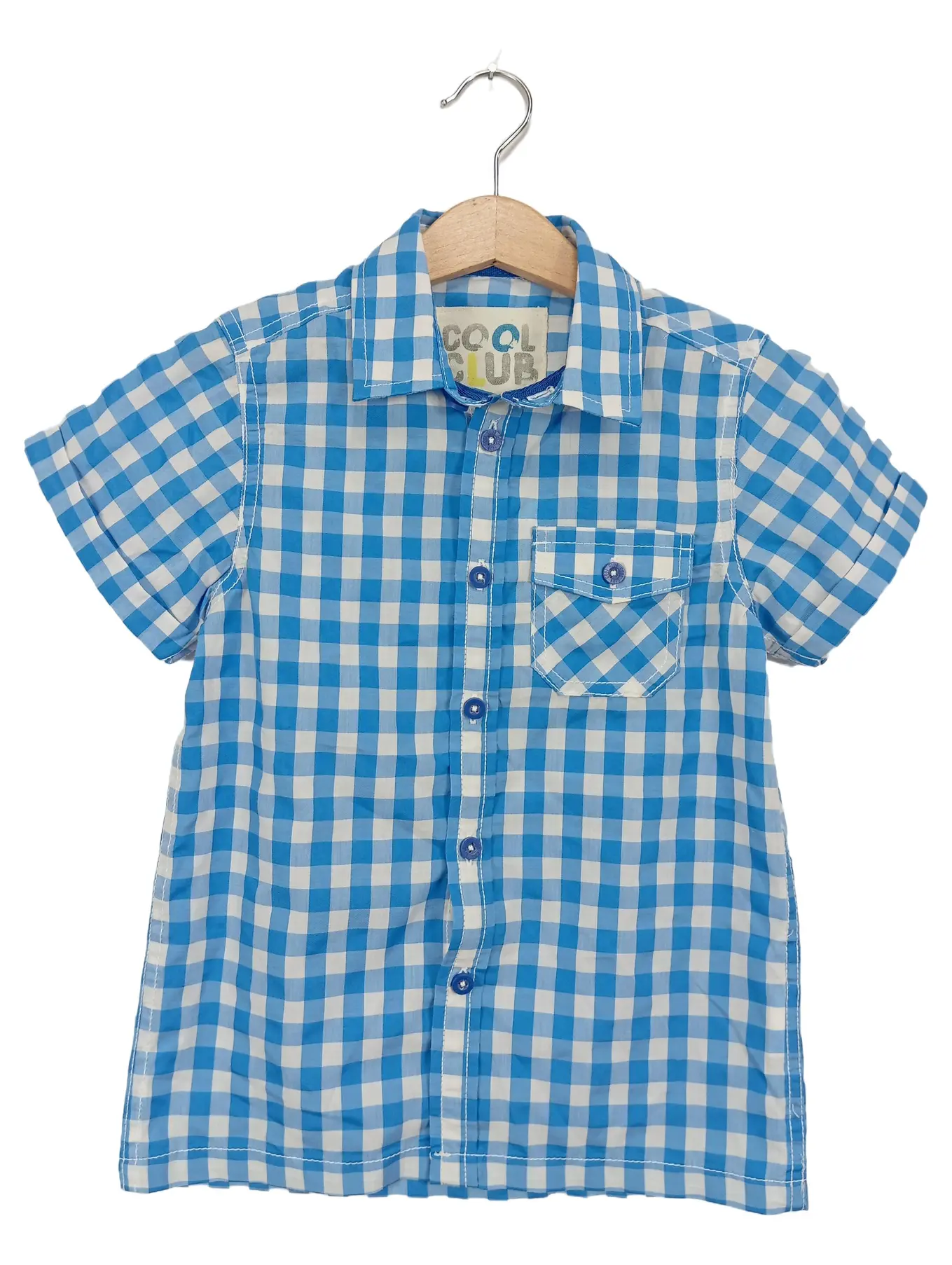 COOL CLUB Jungen Hemd kariert blau Gr. 116 Kurzarm Freizeithemd