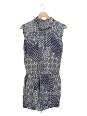 Vorschaubild 1 von Damen Jumpsuit Kurz Gr. S Blau Weiß Paisley Boho Viskose