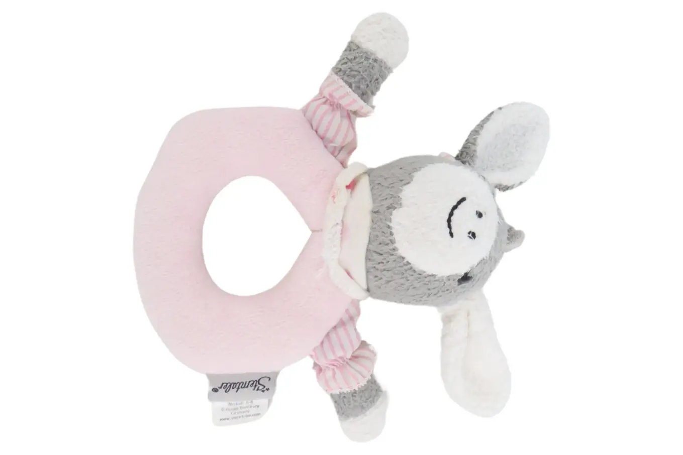 STERNTALER Greifling Esel Emmy Baby Kuscheltier Rosa Grau Weiß 13cm