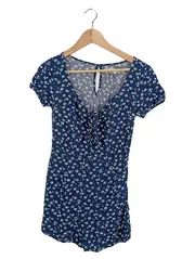 Vorschaubild 1 von Damen Freizeitkleid S 36 Blau Blumenmuster Kurzarm Casual