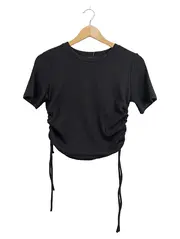 Vorschaubild 1 von Damen T-Shirt Schwarz Gr. L Raffung Kurzarm Crop Top