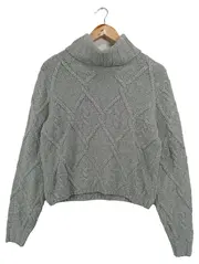 Vorschaubild 1 von Damen Pullover Rollkragen Zopfstrickmuster Grau Gr. 36/S