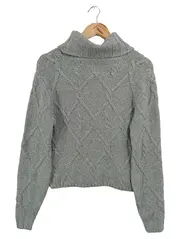 Vorschaubild 2 von Damen Pullover Rollkragen Zopfstrickmuster Grau Gr. 36/S