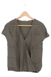 Vorschaubild 1 von Damen Bluse XS/34 Oliv Casual Bohème Wickelbluse Häkelei