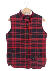 Vorschaubild 1 von Damen Fellweste Gr. 38/M Rot Kariert Outdoor Weste Baumwolle