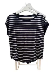 Vorschaubild 1 von Damen T-Shirt gestreift blau Gr. 36/S Kurzarm Viskose