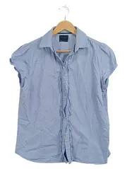 Vorschaubild 1 von Basic Damen Hemdbluse Gr. L Hellblau Kurzarm Rüschen Baumwolle