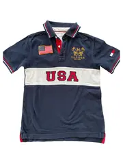 Vorschaubild 1 von Poloshirt Jungen Gr. 128 Blau Preppy USA Flagge