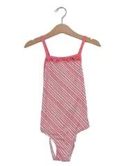 Vorschaubild 1 von Badeanzug Mädchen Gr. 110 Rosa Weiß Gestreift Rüschen