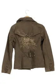 Vorschaubild 2 von Damen Sweatjacke Casual Grün Einheitsgröße Knopfleiste Print