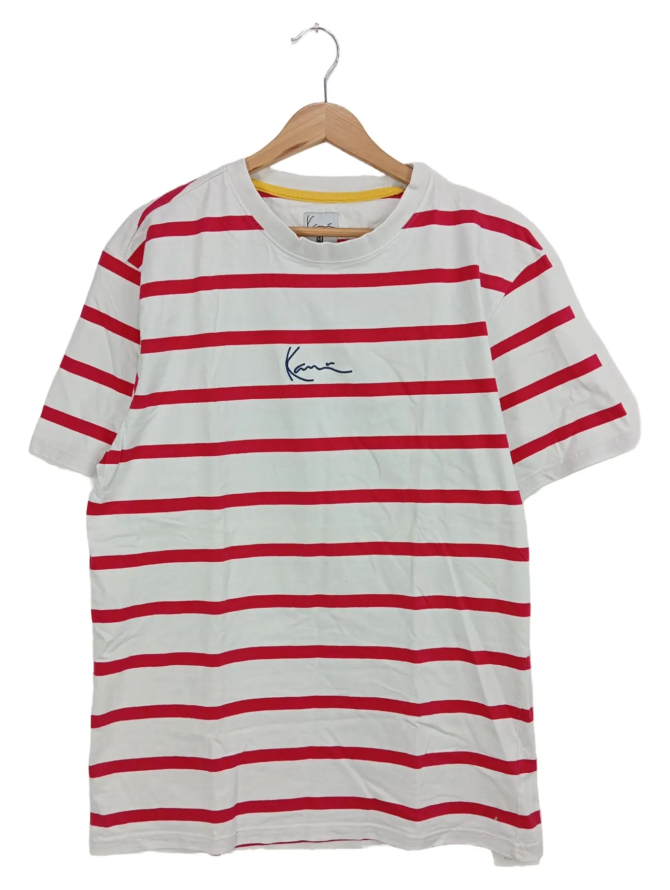 KARL KANI Herren T-Shirt 50/M Weiß Gestreift Casual Basic