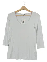 Vorschaubild 1 von BENETTON Damen Langarmshirt Gr. 38/M Weiß Basic Viskose Elasthan